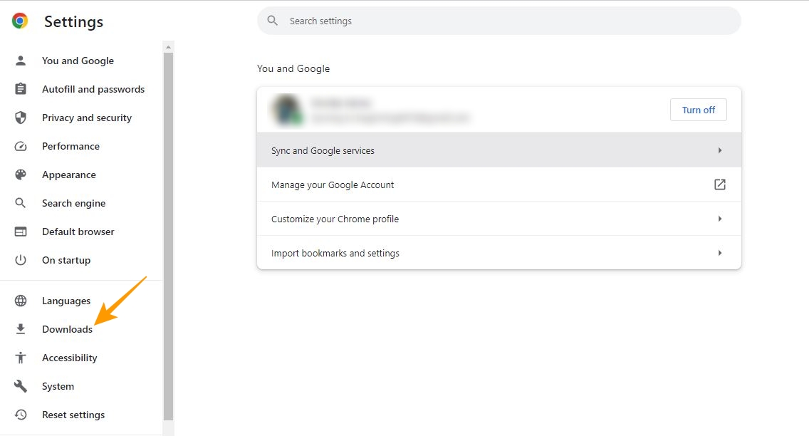 Chrome 設定のダウンロード オプション