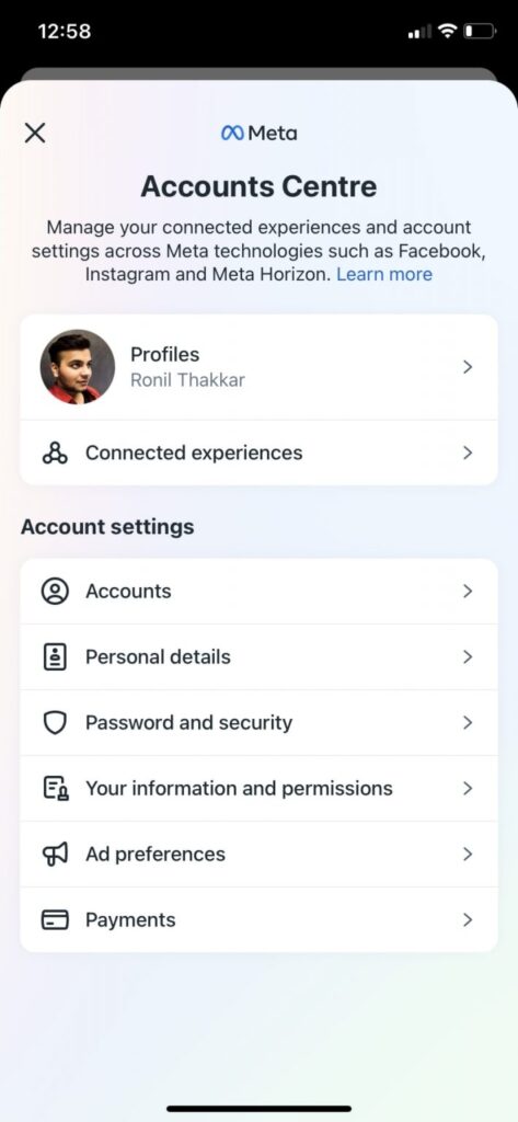 Facebook アカウント センター 個人情報