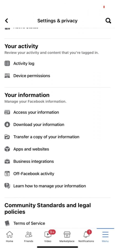 facebook 情報ダウンロードオプション
