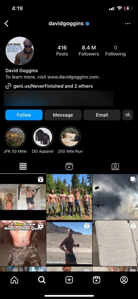 インスタグラムのプロフィール