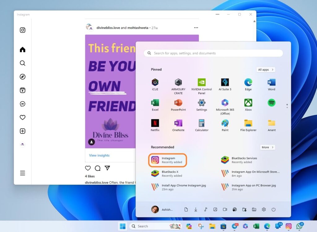 PC上の公式インスタグラムアプリ