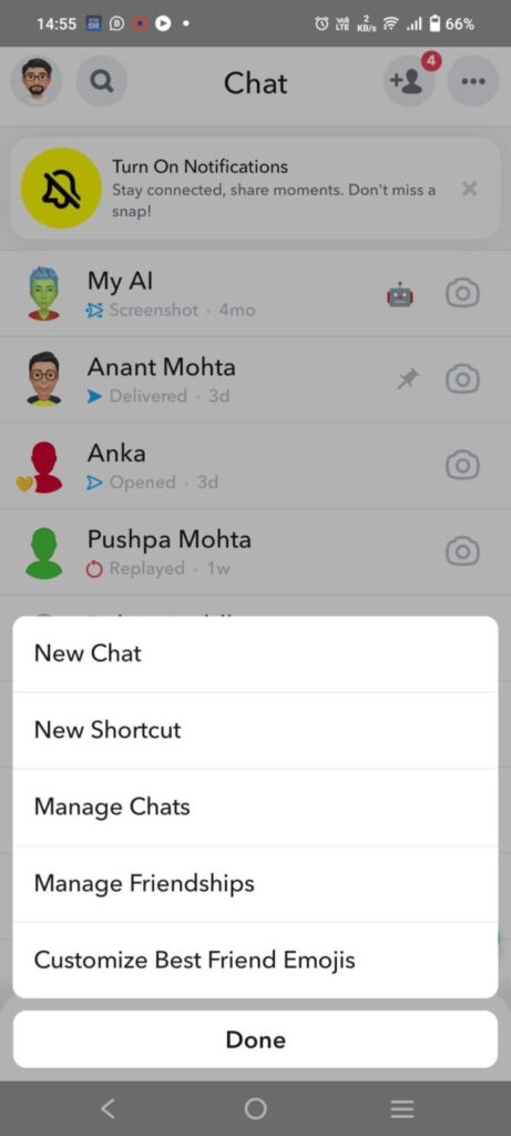 Snapchat はチャットを管理します。